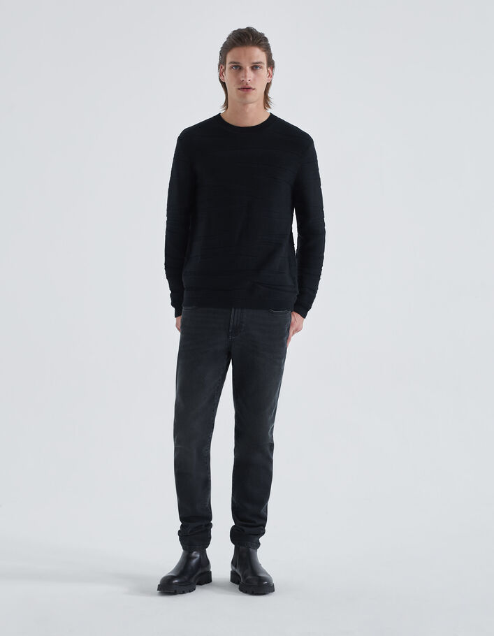 Pull noir tricot jacquard motif zébré Homme