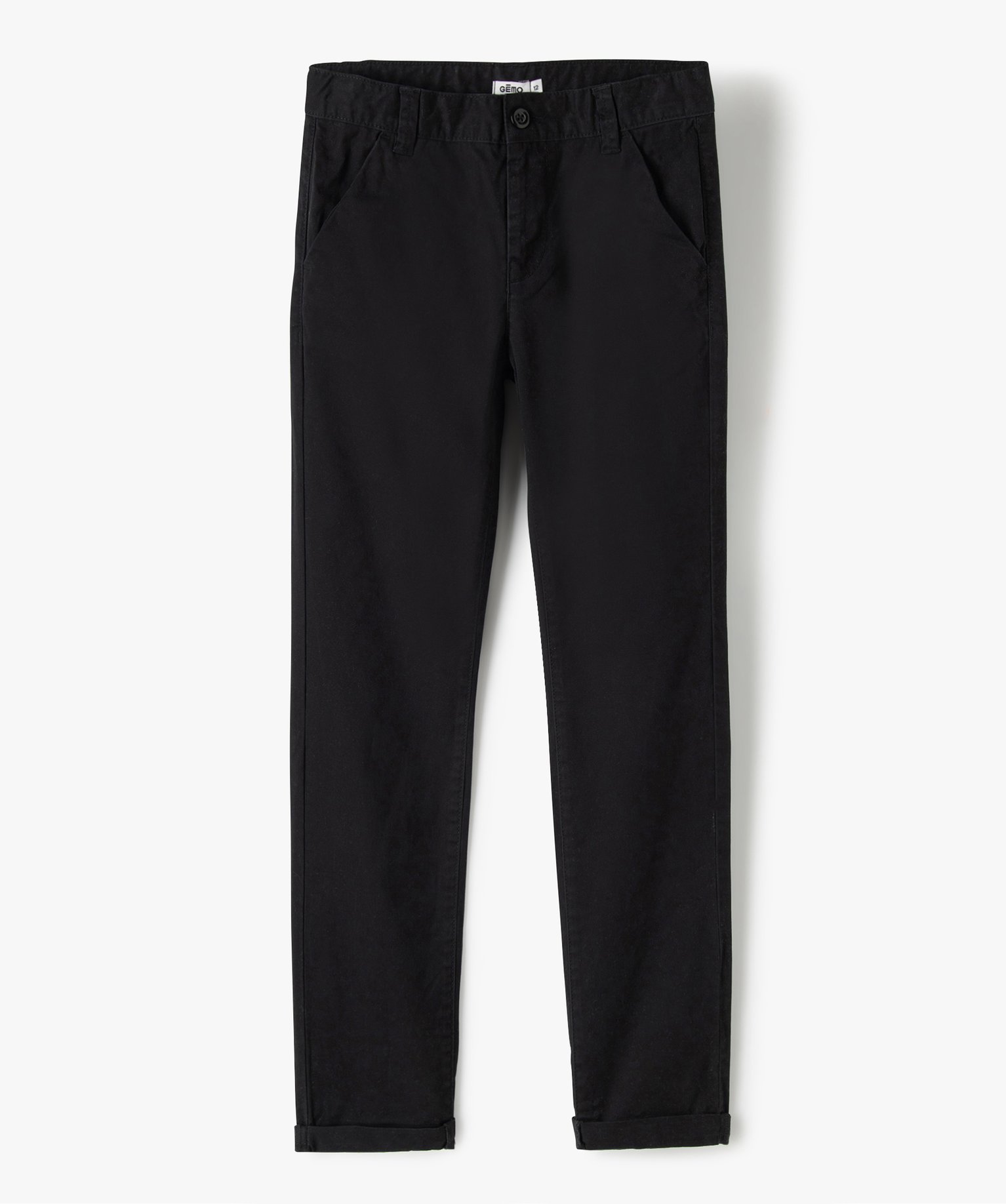 Pantalon Garçon chino uni à revers noir | GEMO