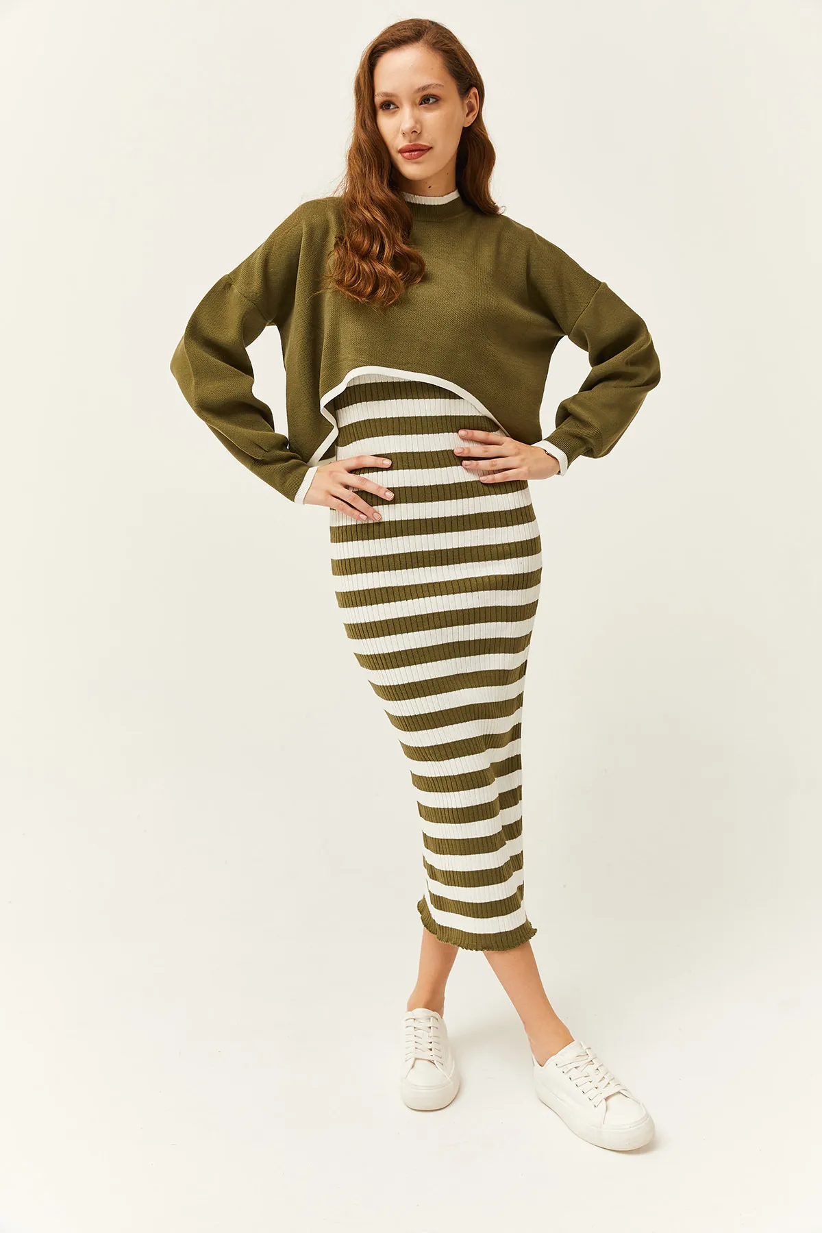 Olalook  Damen-Khaki-Oberteil, Pullover, Unterkleid, Strickanzug, TKM-19000237
