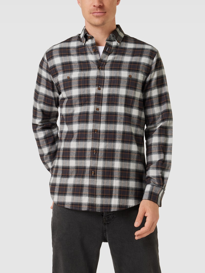 Regular Fit Freizeithemd mit Tartan-Karo in schwarz
