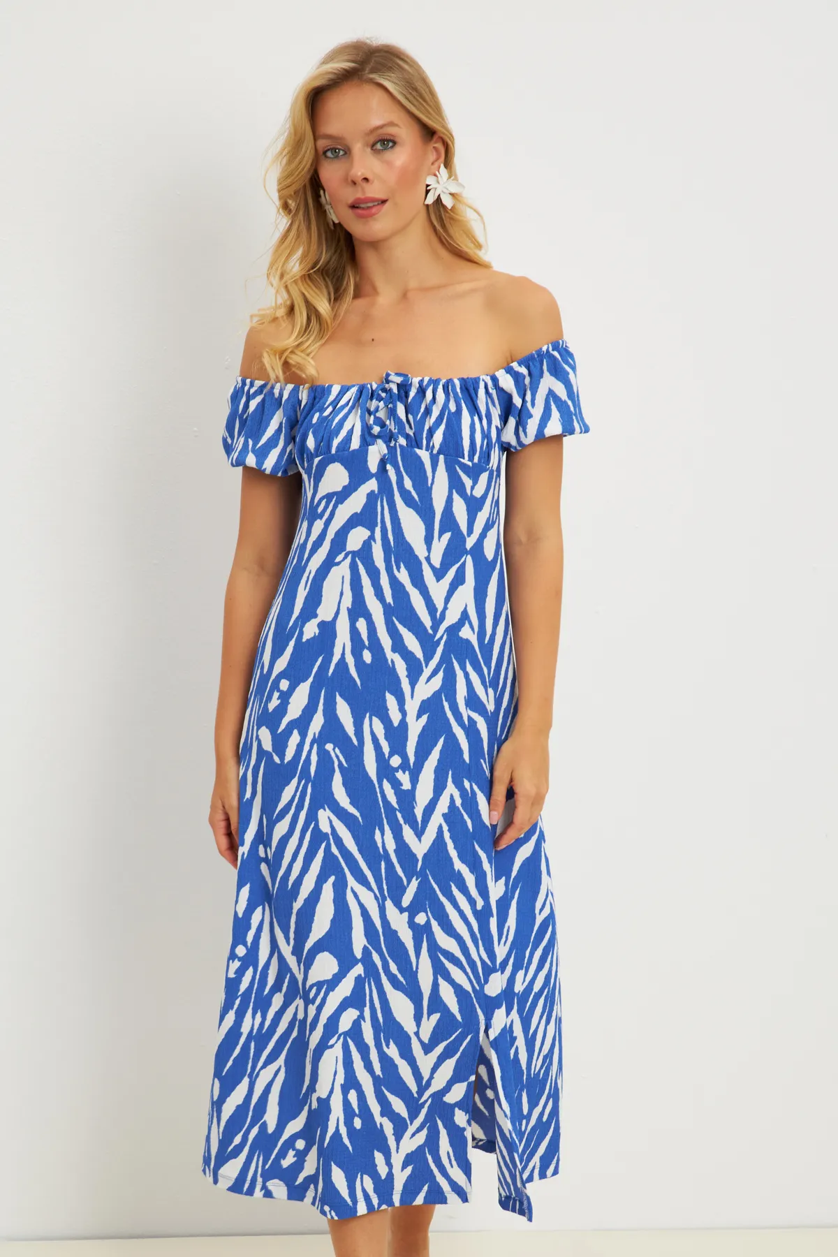 Cool & Sexy  Blaues Wickel-Midikleid mit Raffung für Damen DY105