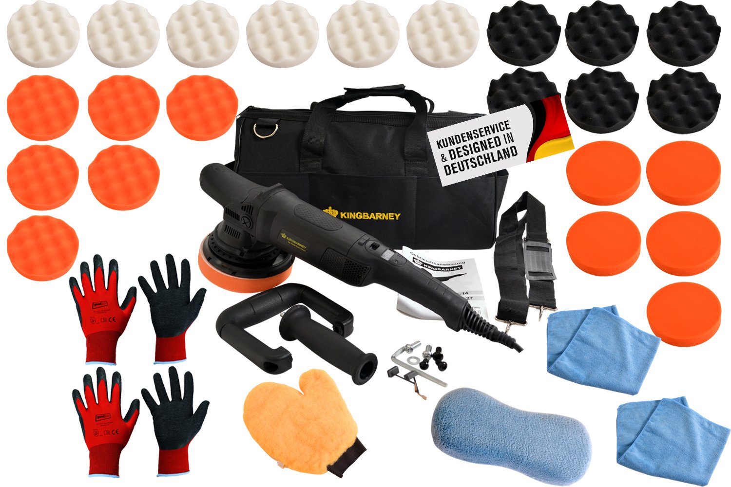 PROMAFIT Exzenter Poliermaschine Poliermaschine 810 W 15mm Hub (S), 1650 min. U/min, 4800 max. U/min, (Set, S), ohne Akku und Ladegerät, Poliermaschine für Rechts- und Linkshänder