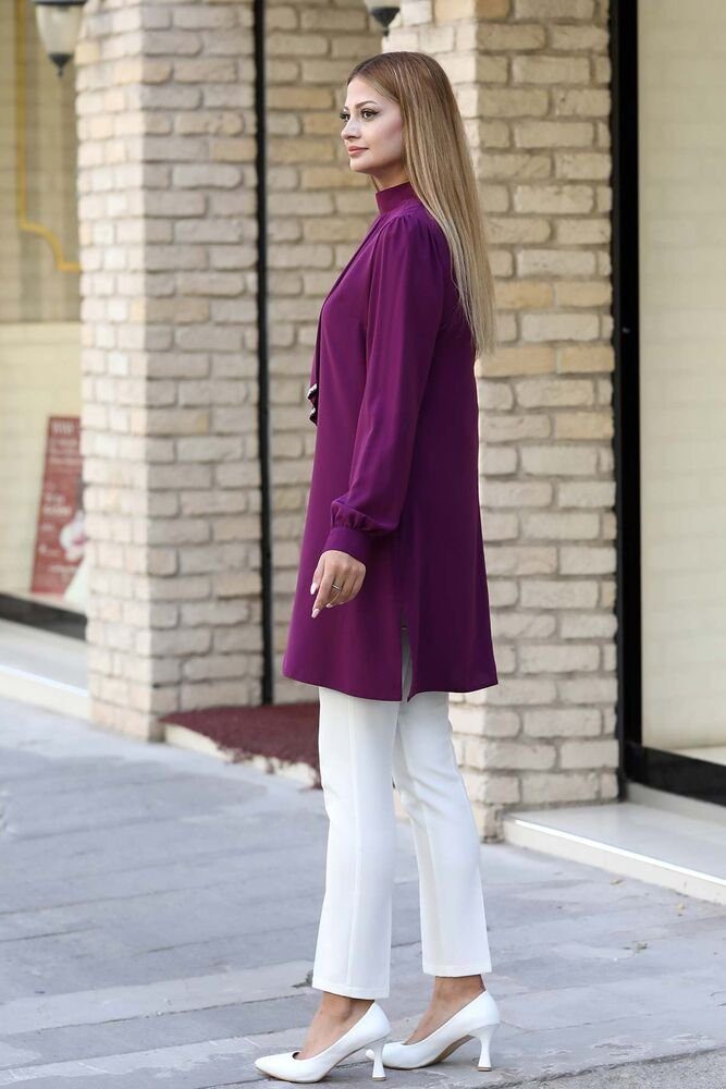 Modavitrini Longtunika Damen Tunika Hijab Mode lange Tunika Modest Fashion Krawatten Detail