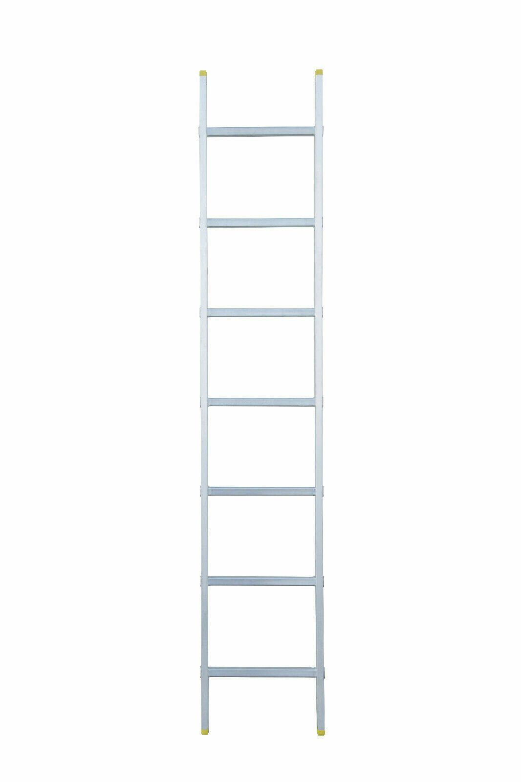 nm_trade Anlegeleiter Aluleiter 1x7 Stufen Einzel-Stufen-Leiter Aluminium Mehrzweckleiter, Norm EN 131, Belastbarkeit bis zu 150 kg, Stabil, Robust