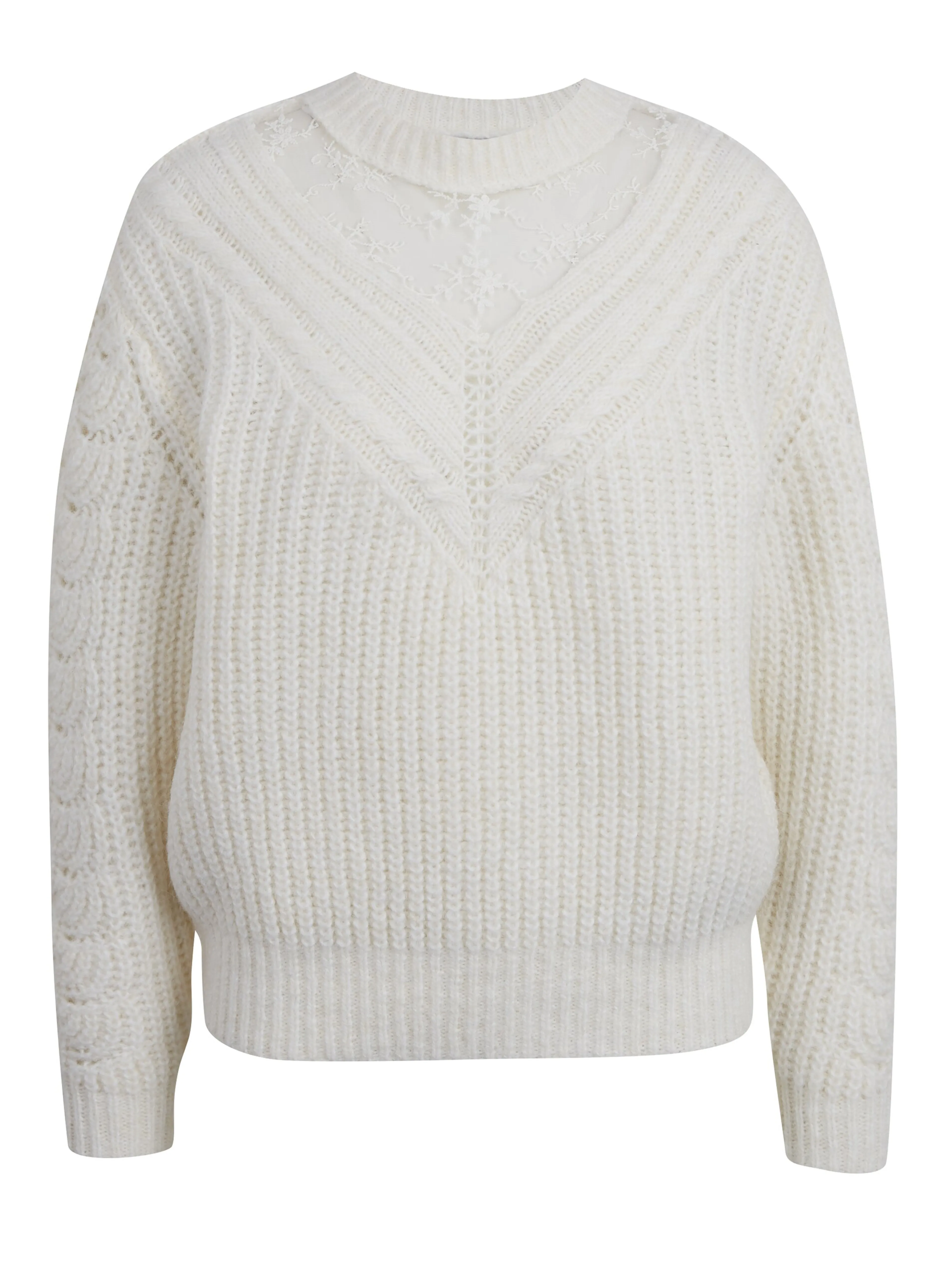 Cremefarbene Damen Strickjacke mit Spitze ORSAY