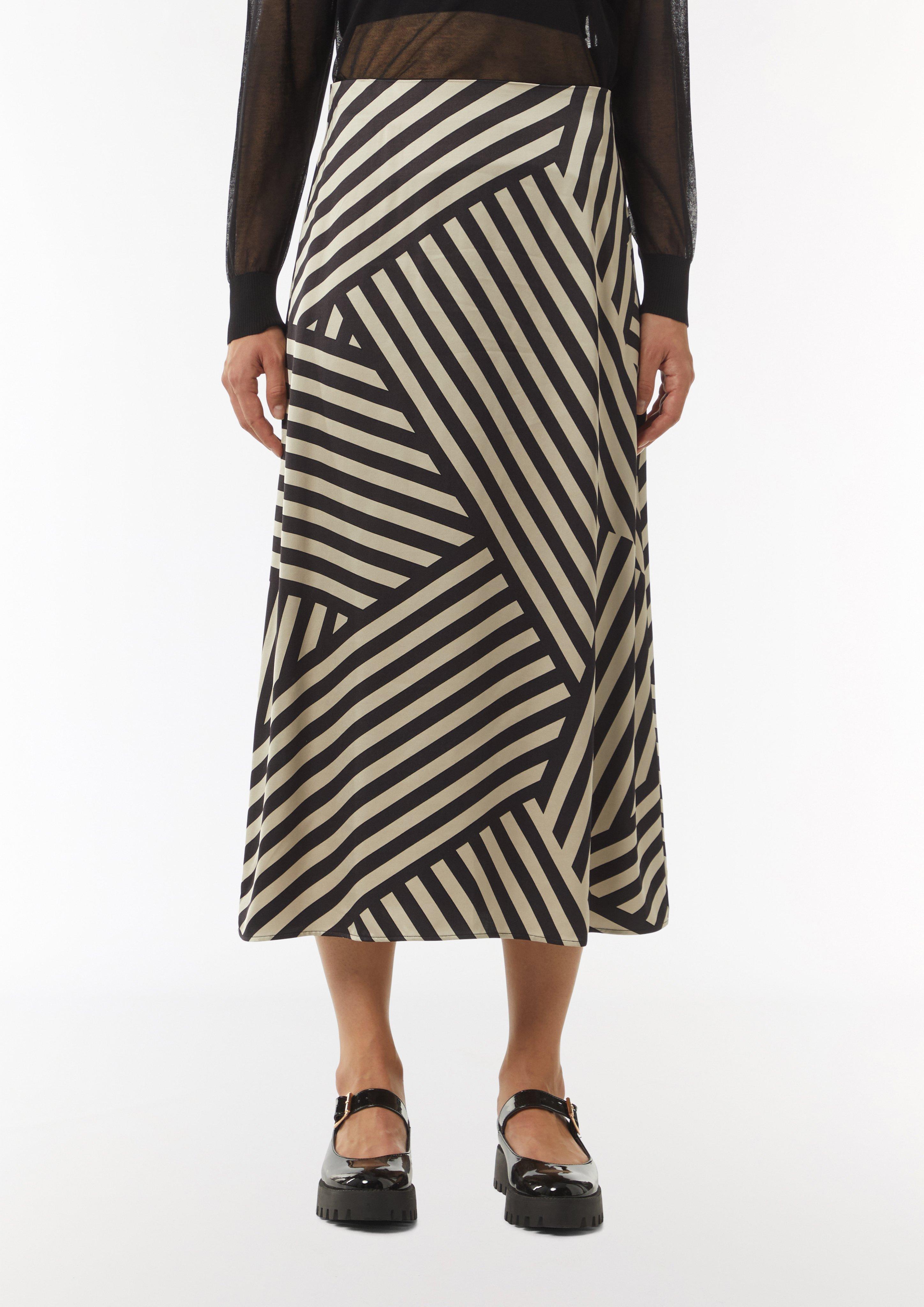 Satin-Rock mit asymmetrischem Streifen-Print - schwarz