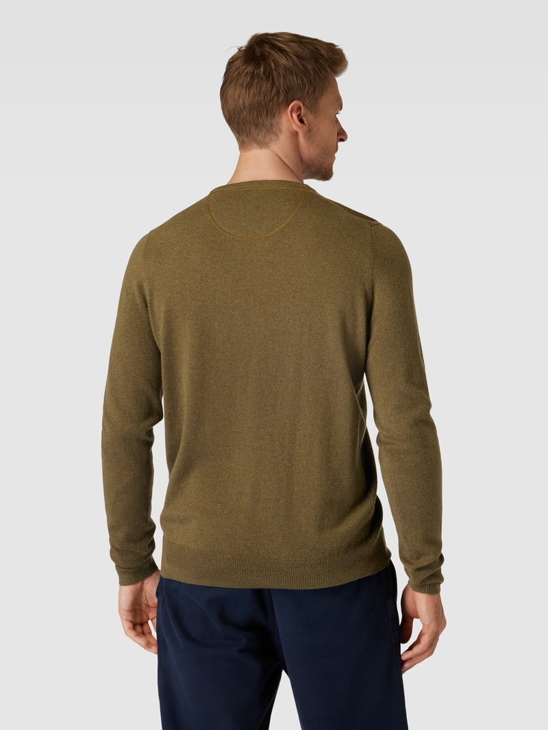 Strickpullover mit Rundhalsausschnitt in dunkelgrün meliert