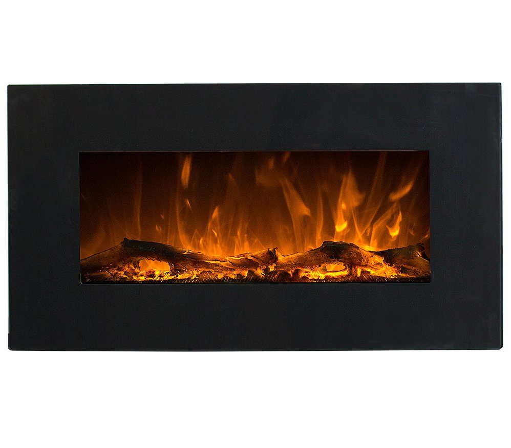 GLOW FIRE Elektrokamin Neptun Wandkamin elektrisch mit Heizung, Elektrischer Kamin mit Fernbedienung, Timer, 3 Dekorationen, LED Feuer
