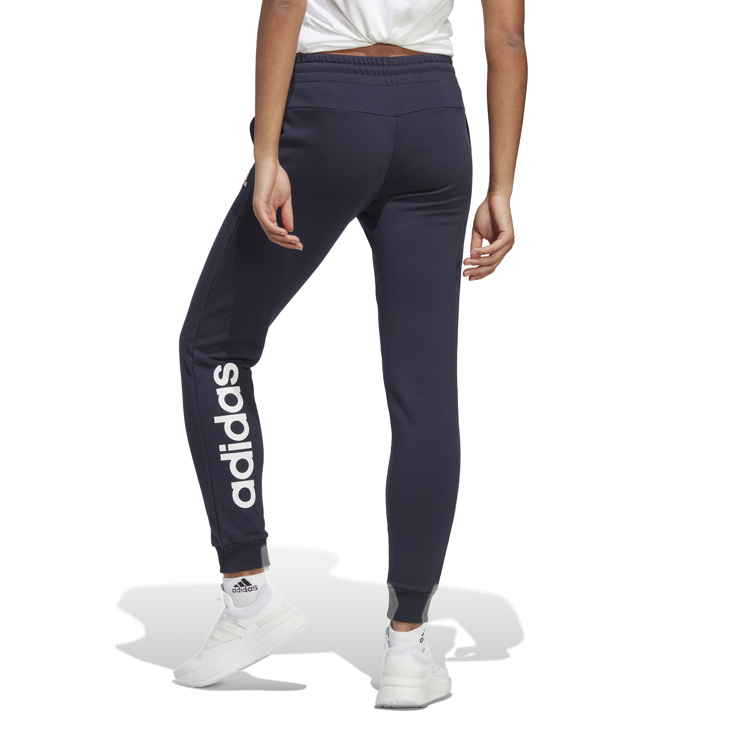 Essentials Linear French Terry Cuffed Trainingshose Damen - Dunkelblau, Weiß