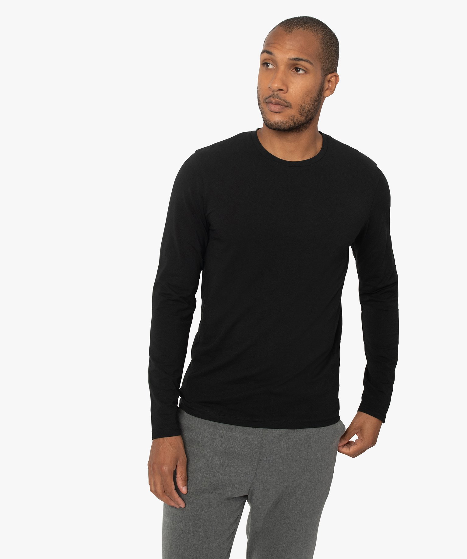 Tee-shirt homme à manches longues et col rond coupe slim noir | GEMO