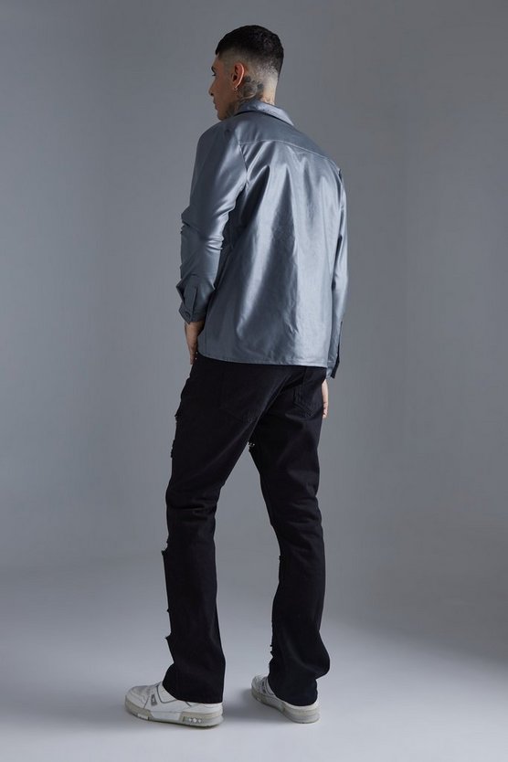 Langärmliges PU-Overshirt