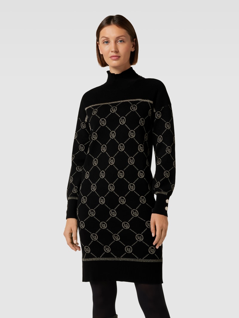 Knielanges Kleid mit Effektgarn in schwarz