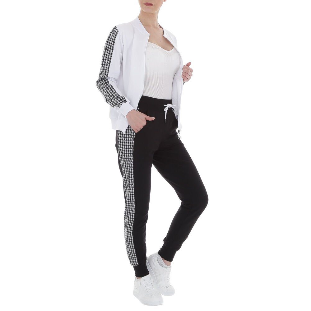 Ital-Design Jogginganzug Damen Freizeit, Hahnentritt Stretch Jogging- & Freizeitanzug in Weiß