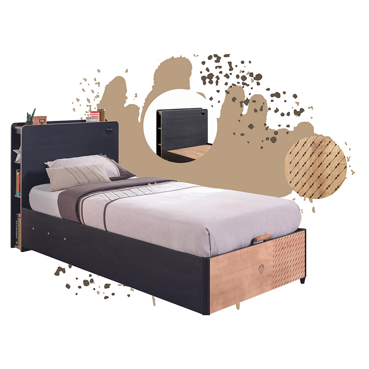 Work Jugendzimmer 2-teilig mit Stauraumbett, Matratze und Kleiderschrank
