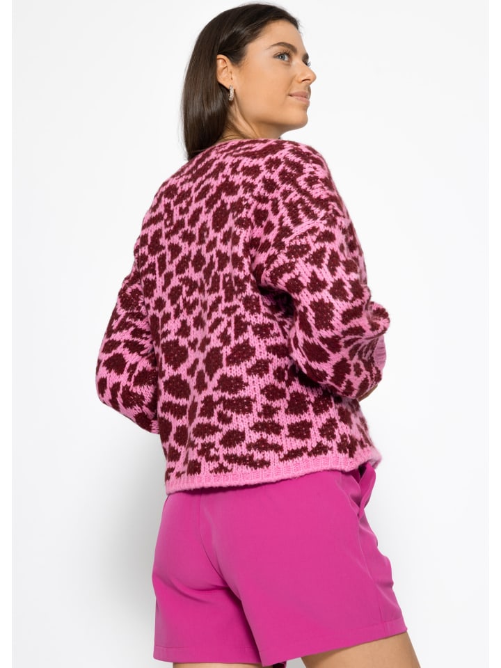 SASSYCLASSY Kurzer Cardigan mit Leo-Print in Pink günstig kaufen