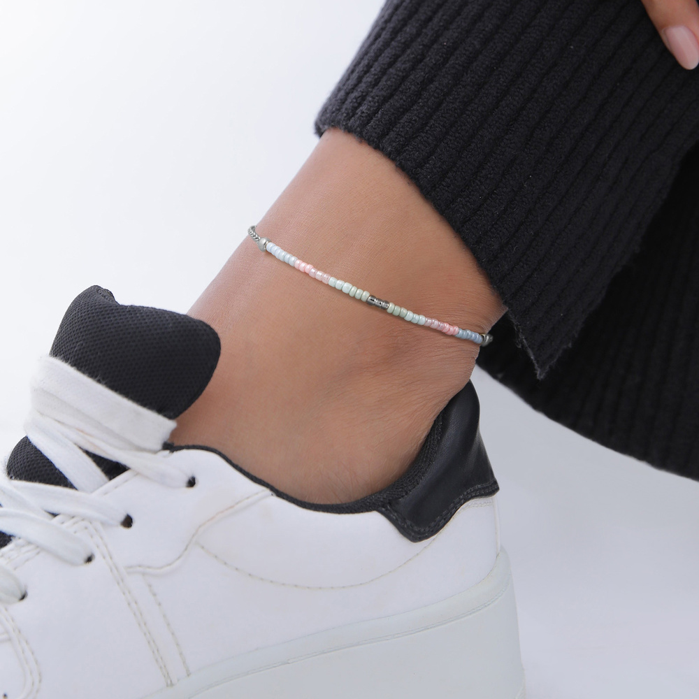 Elli Elli Bracelet de Cheville Femmes Bracelet de Cheville Boule Beads pastel en Argen Bijoux