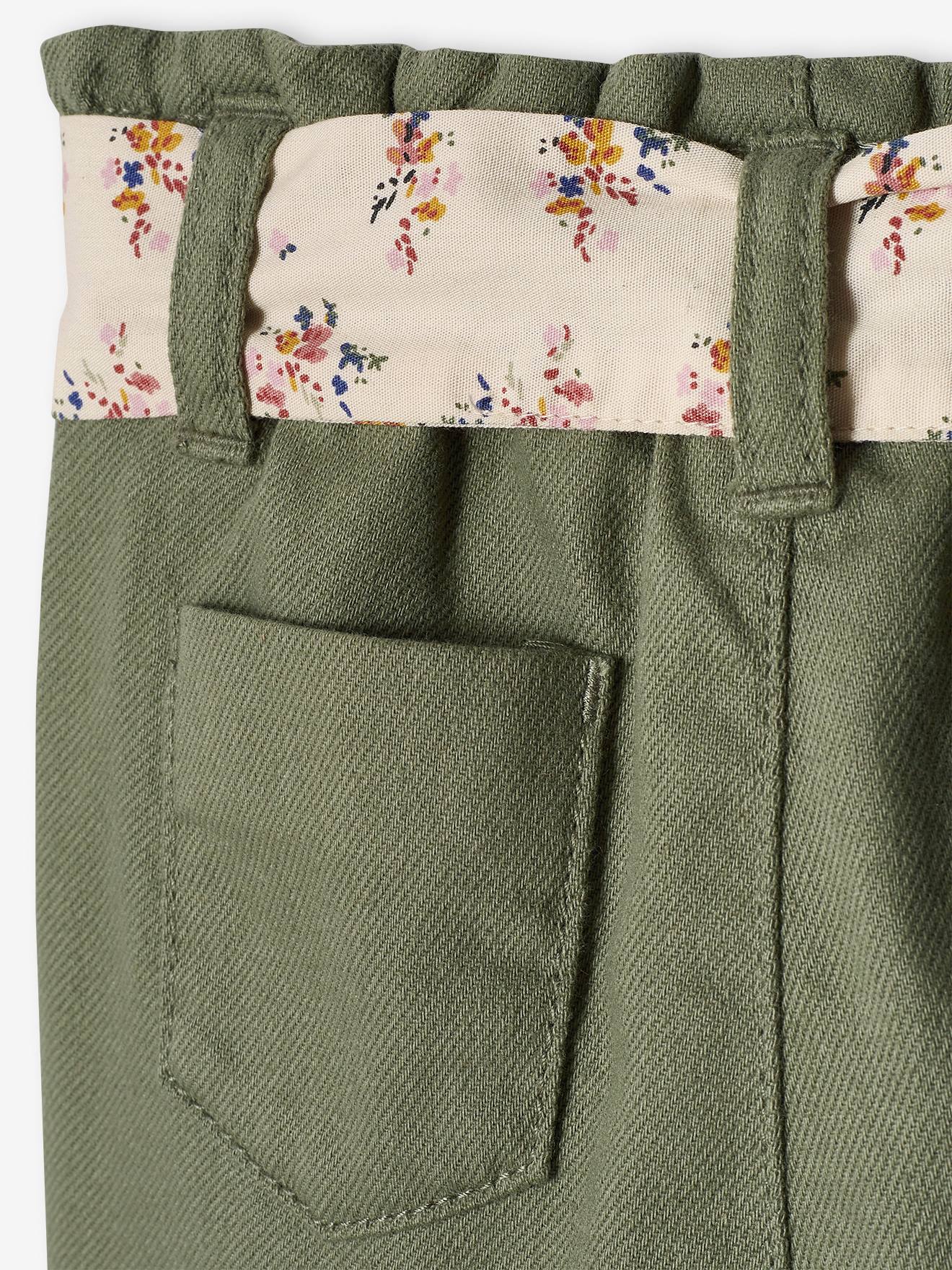 Pantalon paperbag bébé avec ceinture lichen