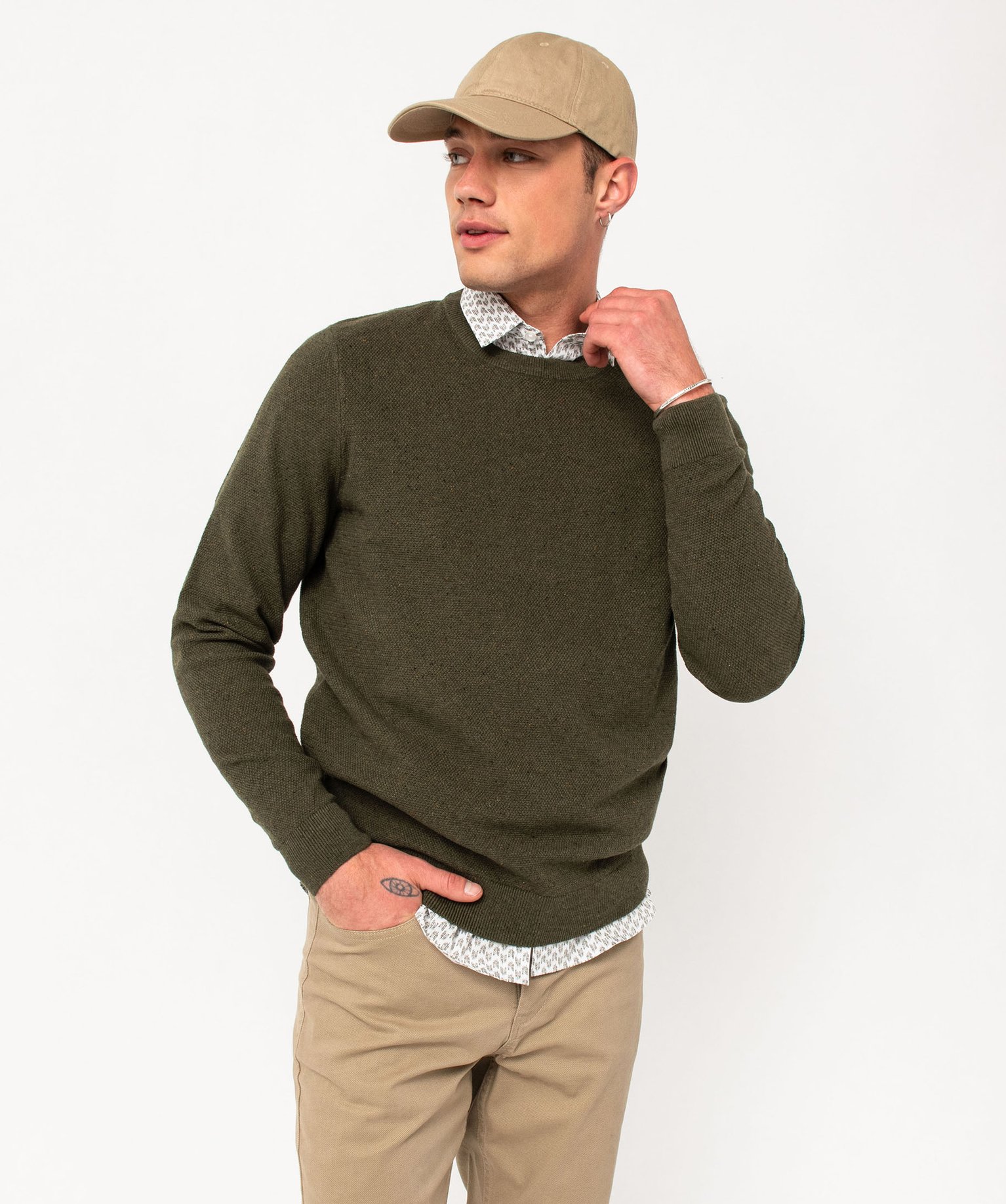 Pull en maille fine mouchetée homme kaki | GEMO