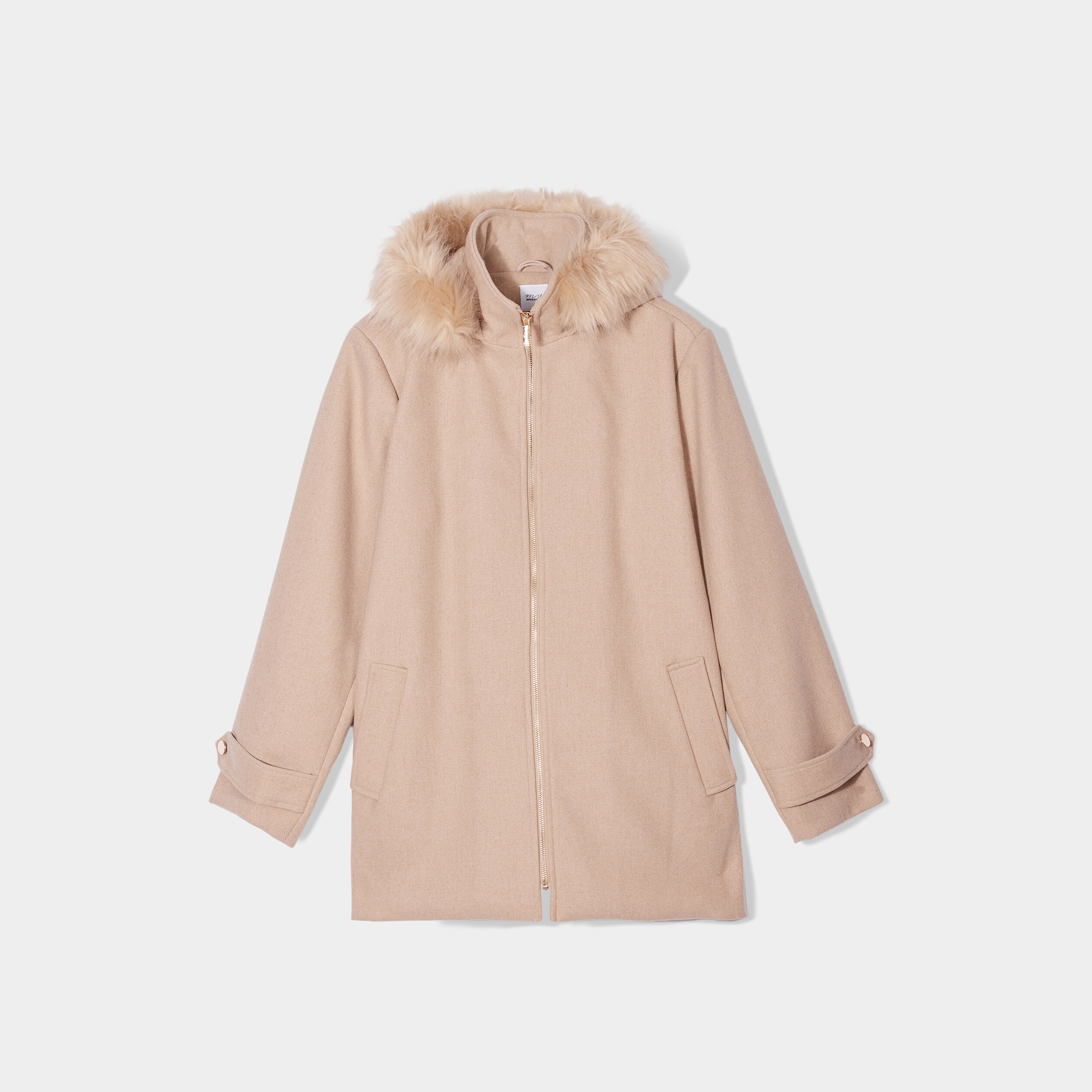 Manteau à capuche fourrure amovible beige femme grande taille | La Halle