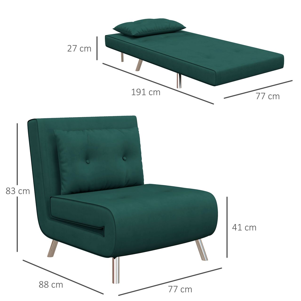 HOMCOM Schlafsessel Klappsessel mit Bettfunktion Einzelsofa mit Kissen Samtoptik