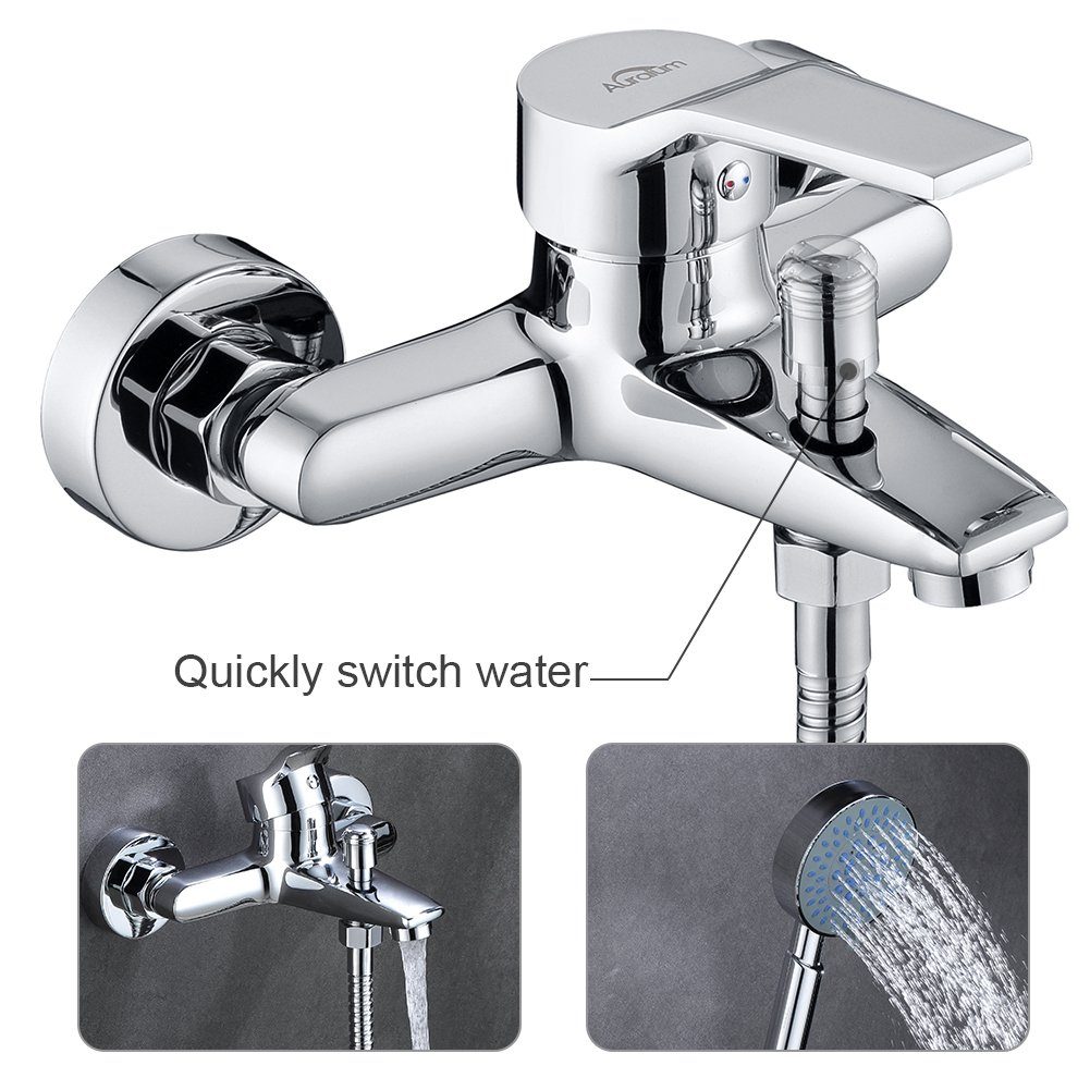 Auralum Brausegarnitur Badewannenarmatur Duscheset Wasserhahn Mischbatterie Handbrause Chrom