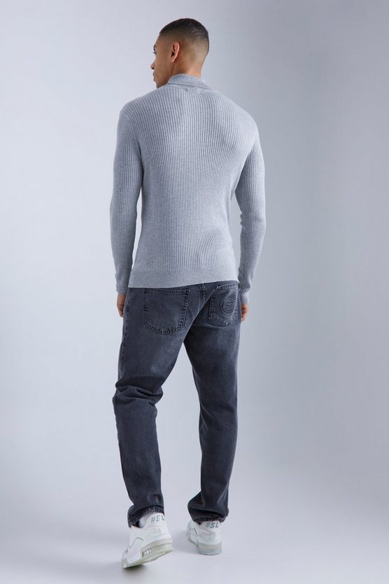 Gerippter Muscle-Fit Rollkragenpullover