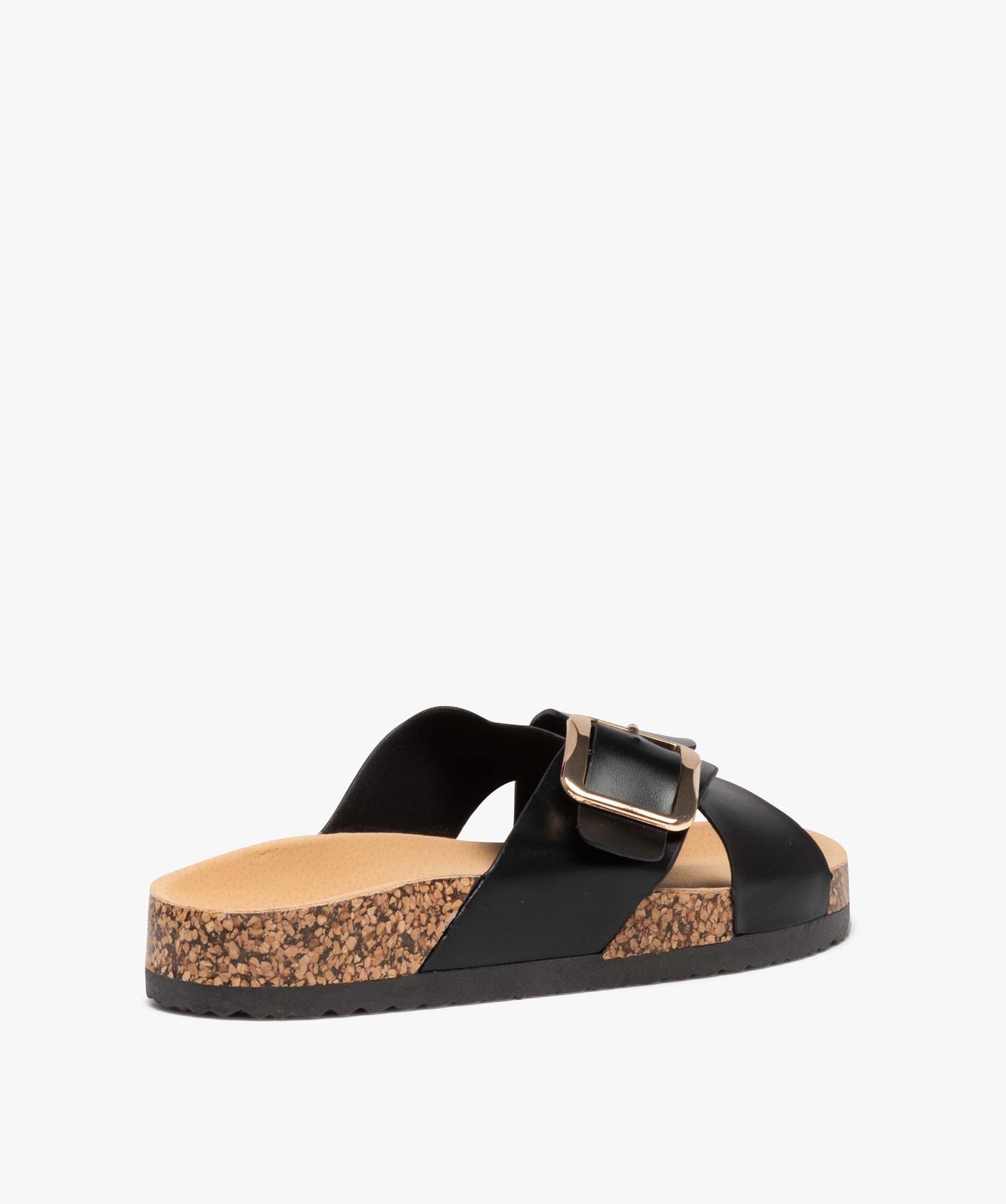 Mules femme unies à brides larges et croisées avec boucle ... noir | GEMO