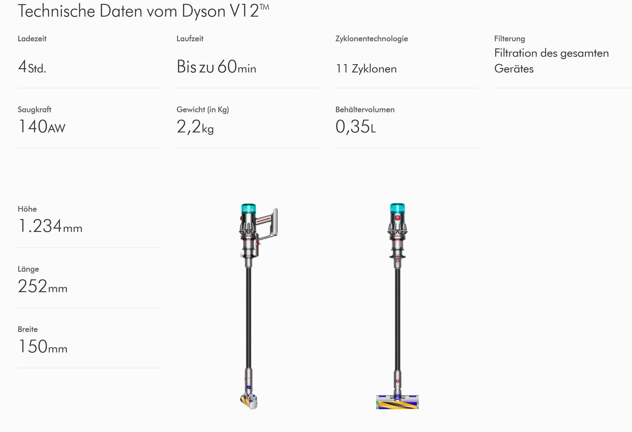 DYSON Bodenstaubsauger V12 Detect Slim Total Staubsauger Kabellos Akkusauger Handstaubsauger, Beutellos, Akkusauger Kabelloser Akkuhandstaubsauger Handstaubsauger Beutellos