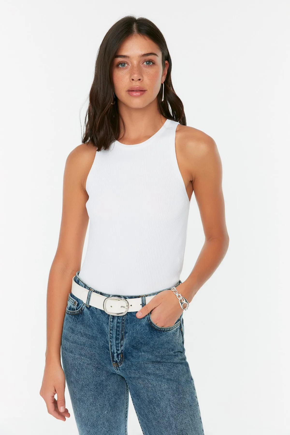 Trendyol Collection  Ecrufarbene Cord-Strickbluse