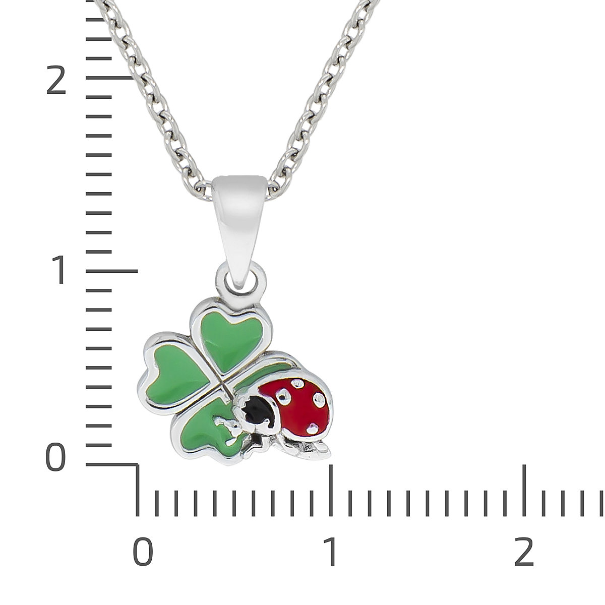 Halskette 925 Sterling Silber Kleeeblatt Marienkäfer Lack ohne Stein rhodiniert Kettenanhänger für Kinder