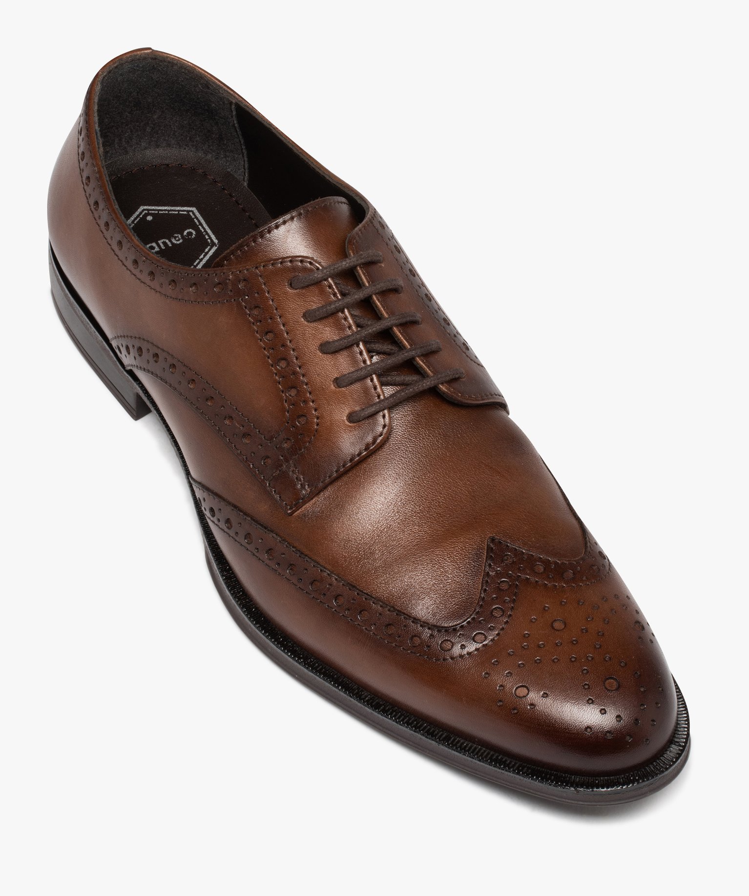 Derbies homme dessus en cuir uni à bout fleuri - Taneo marron | GEMO