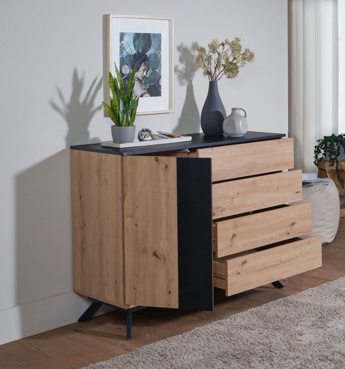 Skyport WOHNLING Sideboard 110x87x40 cm MDF Eiche Dekor Kommode Anrichte Standschrank
