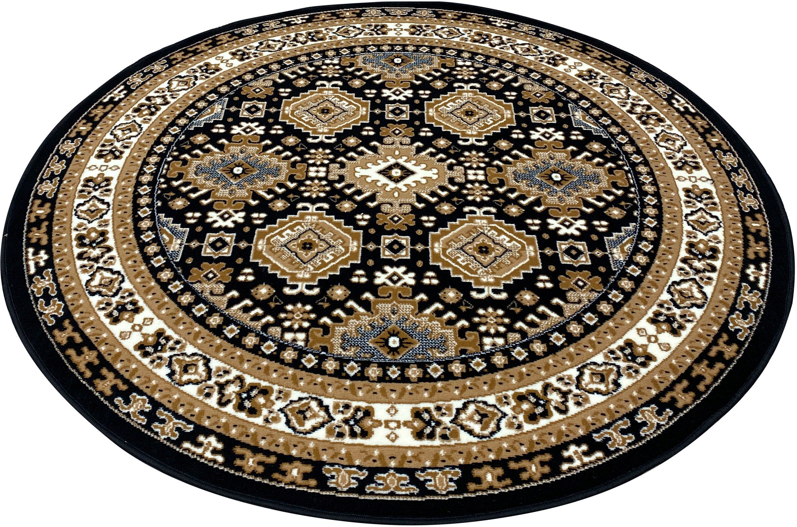 Teppich Diantha, my home, rund, Höhe: 9 mm, Orient-Optik, Teppich mit Bordüre, Kurzflor, elegant, weich