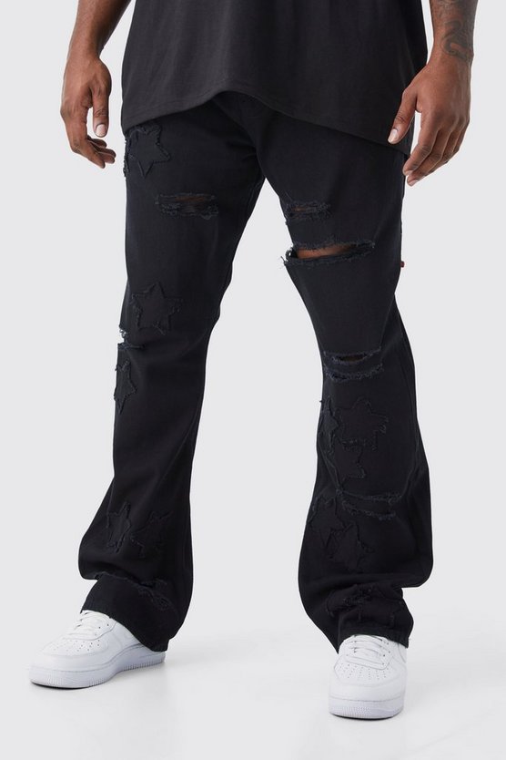Plus Slim-Fit Schlagjeans mit Sternen-Applikation