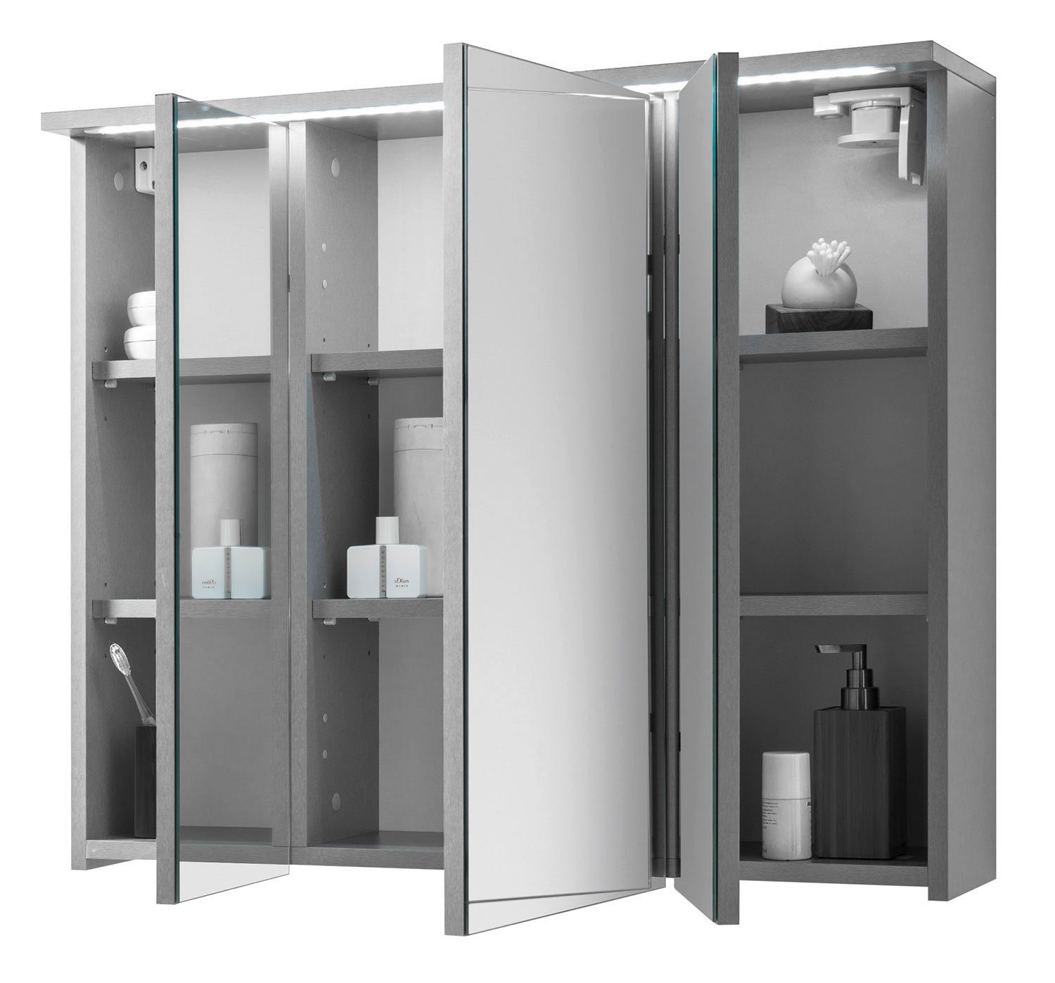 Badezimmerspiegelschrank TWO, B 80 cm, Titanfarben, inkl. LED-Beleuchtung