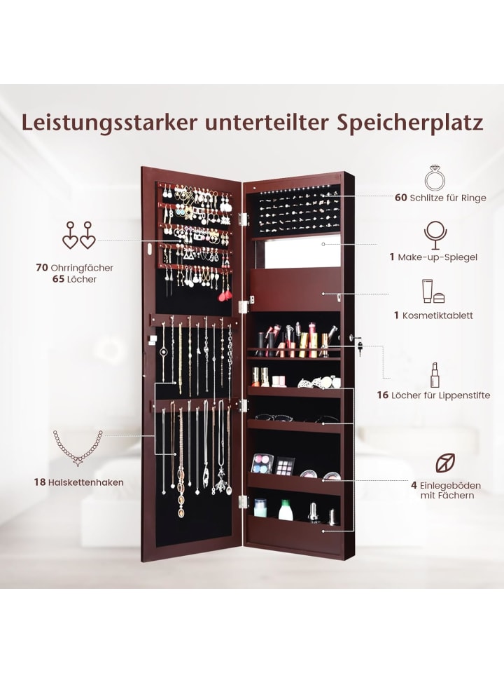 COSTWAY Schmuckschrank mit LED 120cm in Braun günstig kaufen onesize