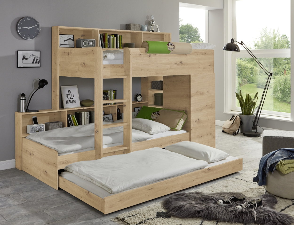 Relita Etagenbett Sina 2 LF á 90x200 cm, m. Kleiderschrank (o. Bettschublade), Eiche Artisan Dekor