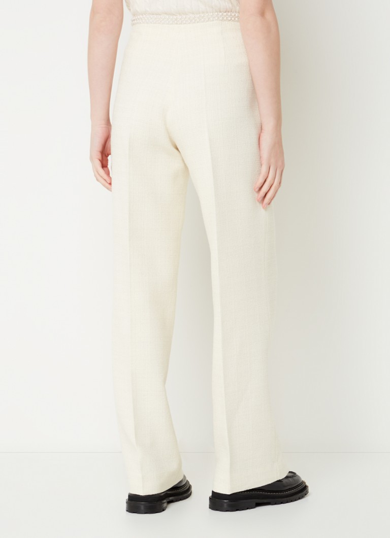 Sandro High waist straight fit trousers with tweed look and imitation pearls