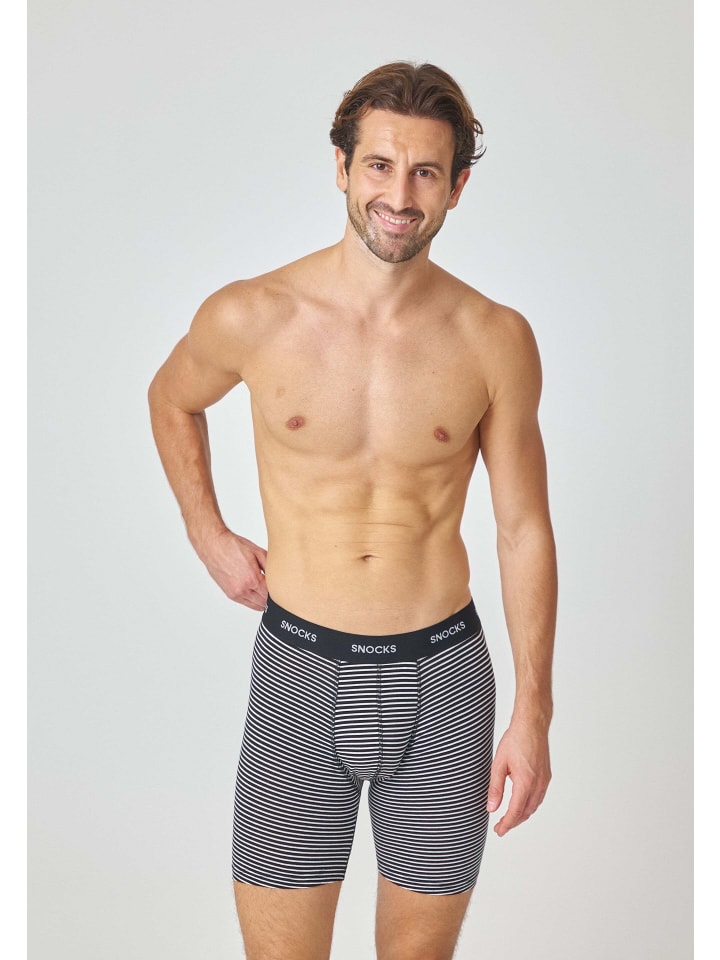 SNOCKS Lange Boxershorts 6 Stück in Schwarz (Streifen) günstig kaufen