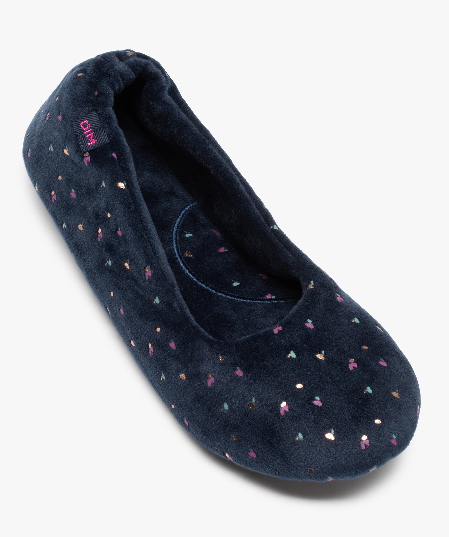 Chaussons femme ballerines en velours imprimé – Dim marine | GEMO