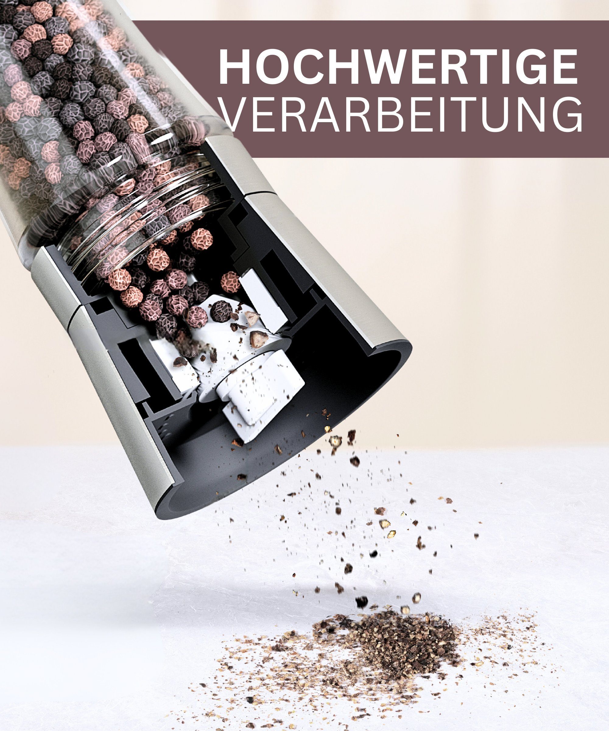 Hannah's Homebrand Salz-/Pfeffermühle mit individueller Einstellung grob bis fein (2er-Set) manuell, Robuste Salzmühle und Pfeffermühle mit extrem harten Keramik-Mahlwerk
