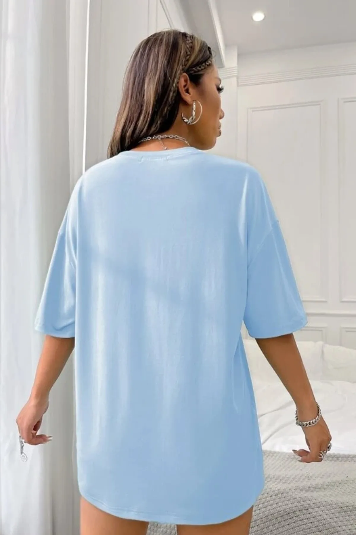 MODAGEN  Unisex-T-Shirt in Babyblau mit Aufdruck „California West Coast“ in Übergröße