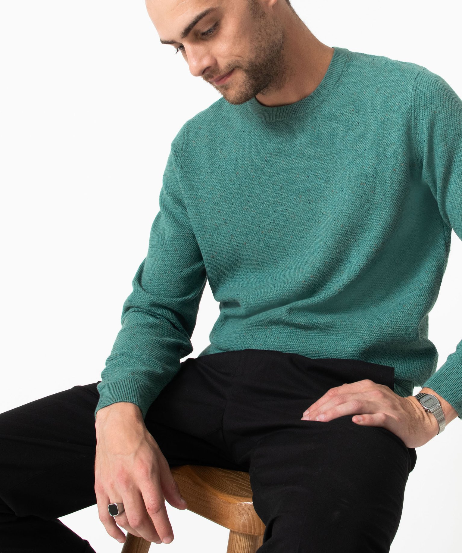 Pull en maille fine mouchetée homme vert | GEMO