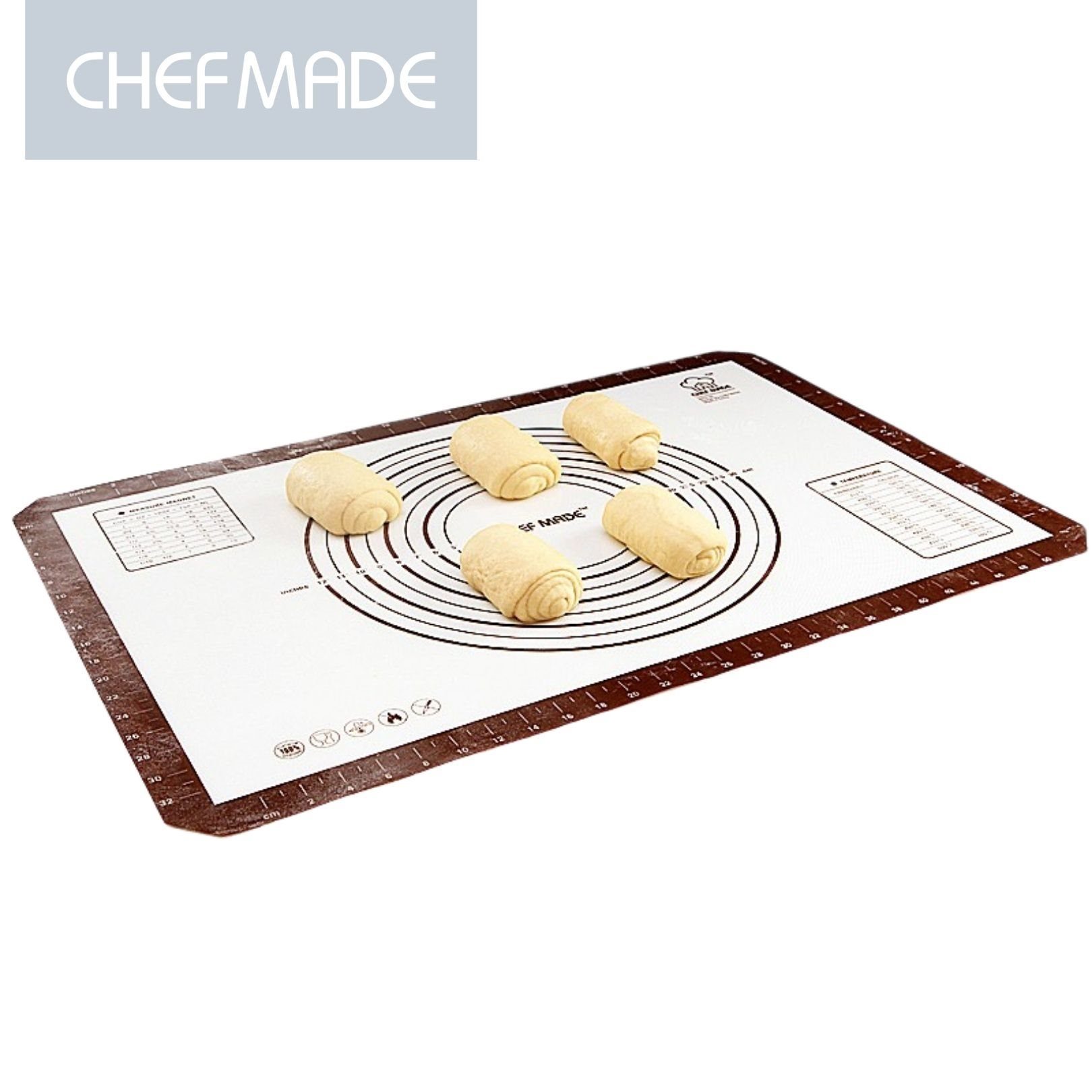 Chefmade Backmatte Ausrollmatte für Teig mit Messskalen, antihaft, lebensmittelechtes Silikon (CHEFMADE, 60cm rechteckige Backmatte, 600x400mm, Silikon-Backmatte, Backmatte, Backunterlage, antihaft, Backzubehör, 1-tlg., Premium), Backmatte Silikon -