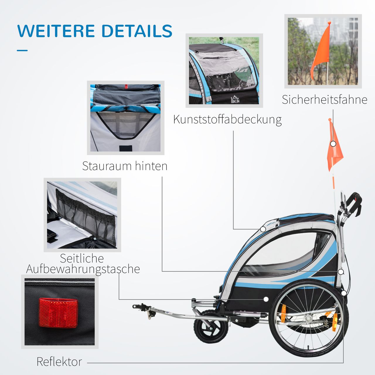 HOMCOM 2 in 1 Kinderfahrradanhänger, Kinderanhänger mit Federung, Blau Schwarz