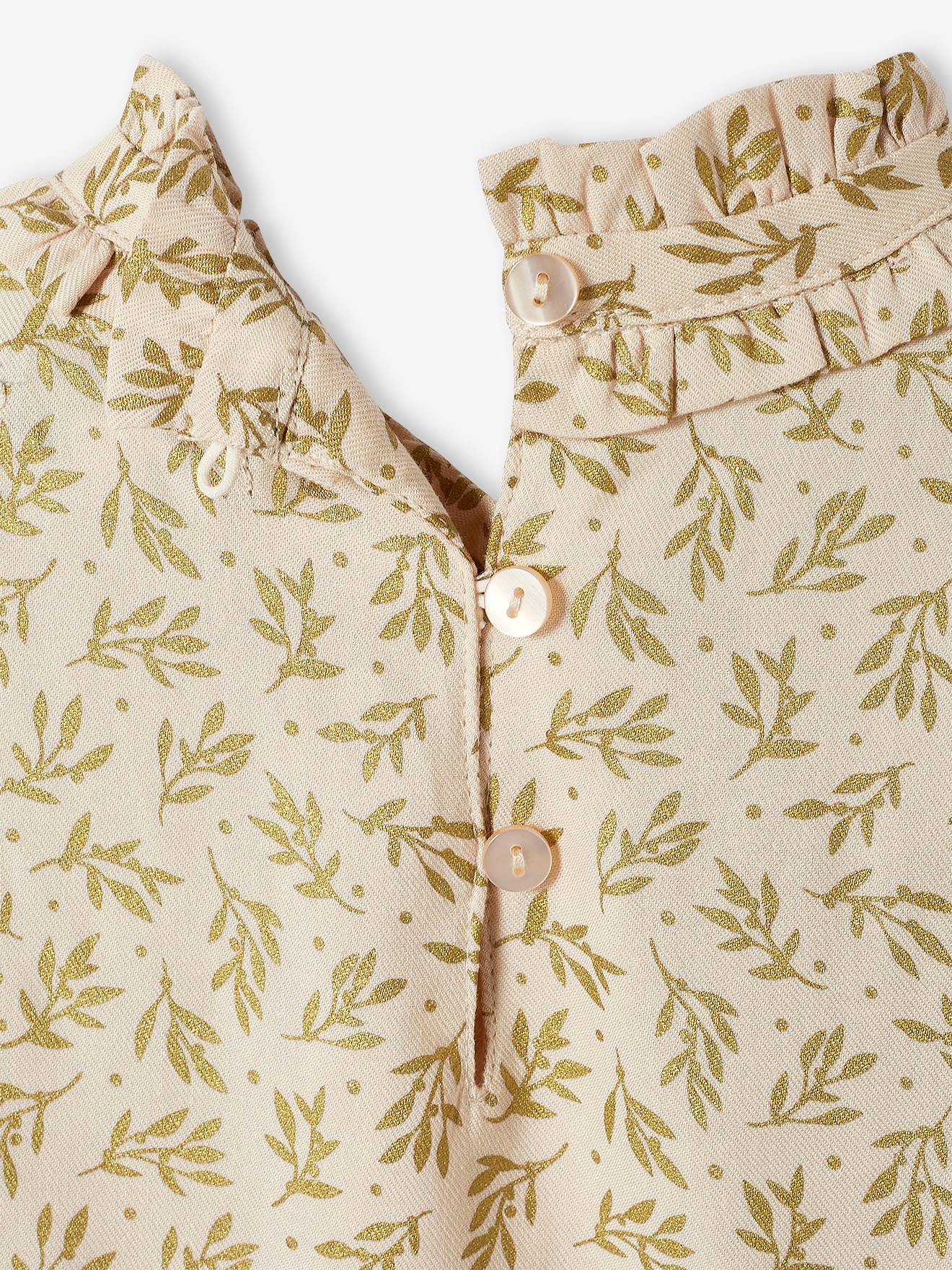Robe de fête à volants fille motifs houx beige poudré