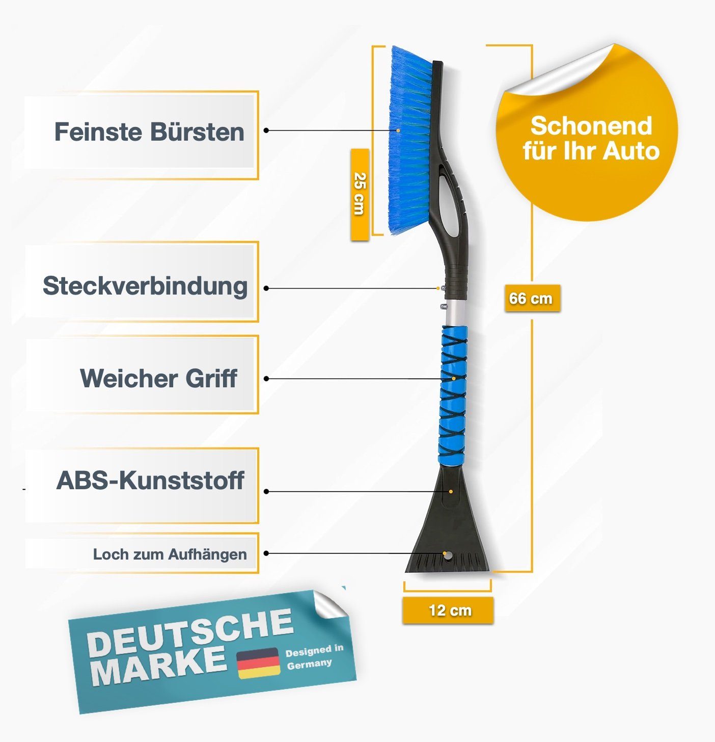 TK Gruppe Schneebesen 2 in 1 - Schneebesen mit Eiskratzer für Winter & Schnee PKW KFZ
