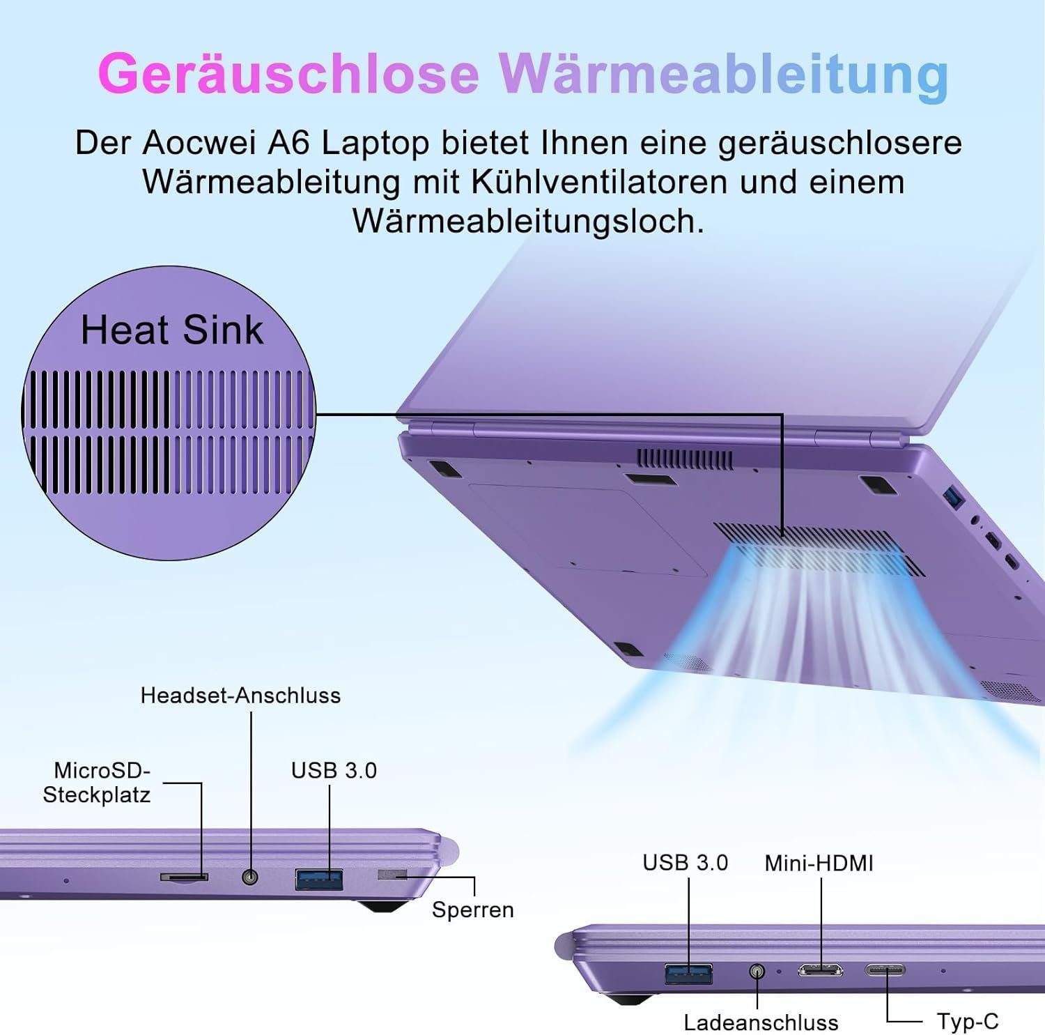 AOCWEI A6 Notebook (Intel Celeron N5095, 512 GB SSD, FHD 2,9GHz beeindruckende Grafik Perfekt für effizientes Multitasking)