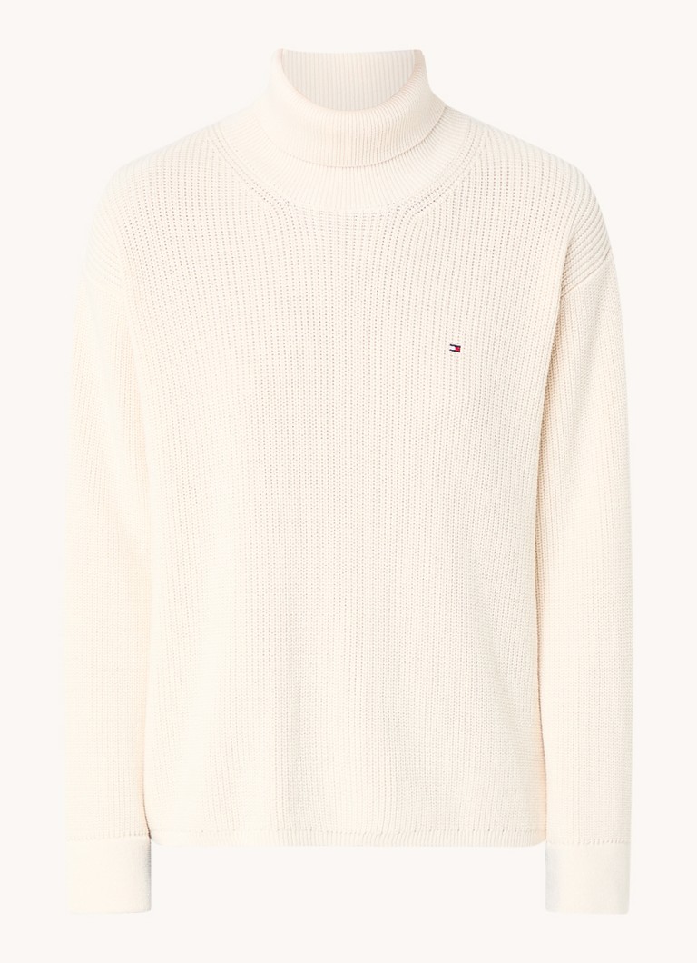 Pulover Tommy Hilfiger gros tricotat cu guler înalt și logo brodat
