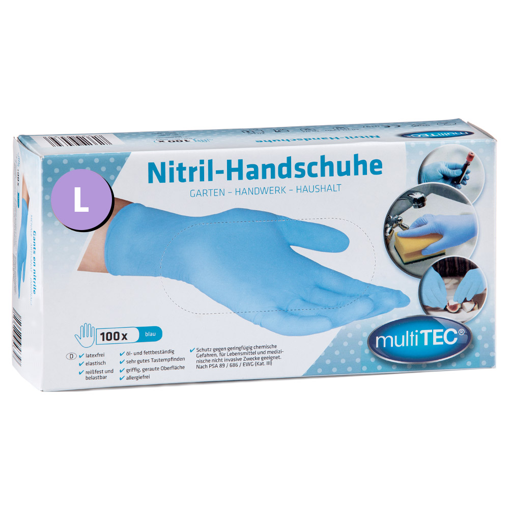 Multitec Nitril Einmalhandschuhe 100er, Größe L - Blau